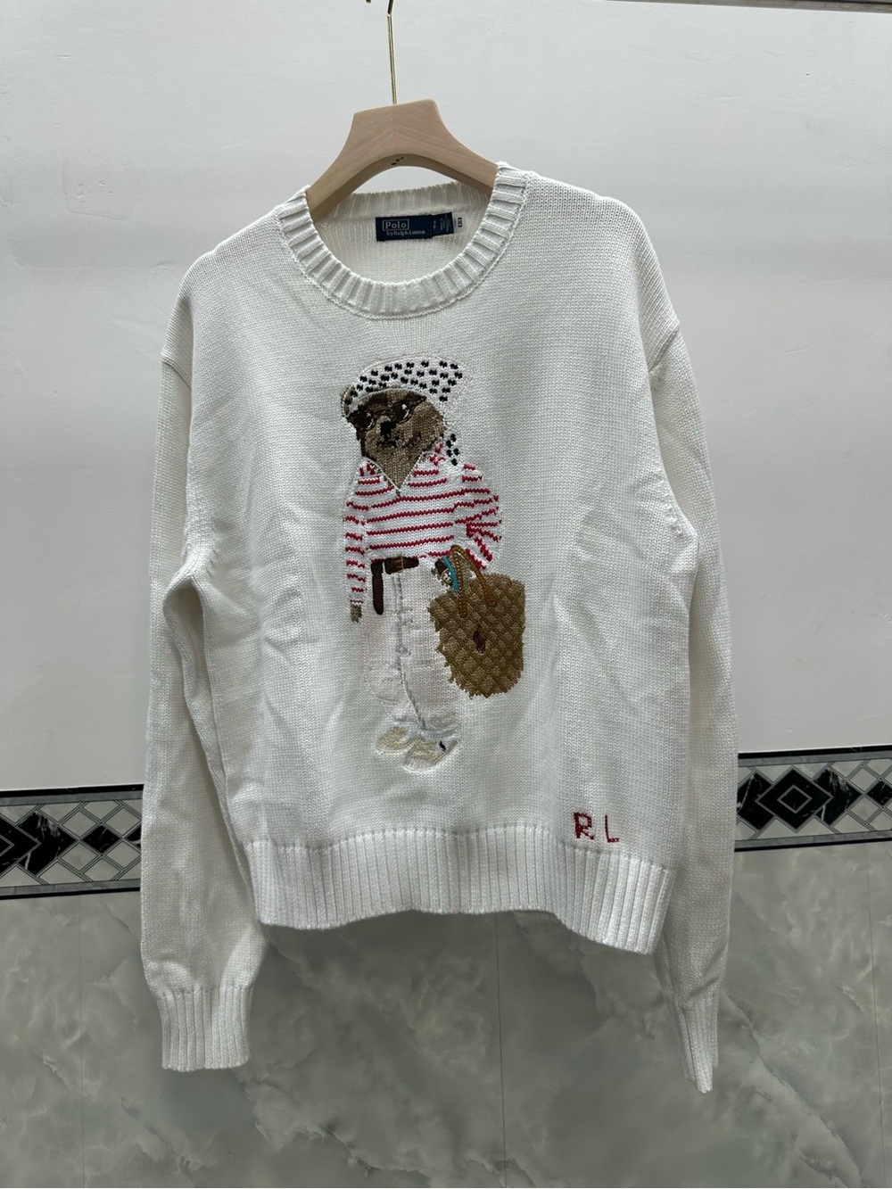 Polo by Ralph Lauren White Sweater with Teddy Bear Motif